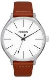 NIXON Clique Leather A1250 - Silver/Brown - 50m Water Resistant Women's Analog Classic Watch (38mm Watch Face, 17mm-15mm Leather Band)