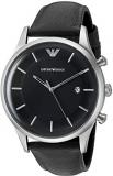 Emporio Armani Men's Lambda Stainless Steel Analog-Quartz Watch with Leather Calfskin Strap, Black, 22 (Model: AR11020)