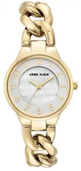 Anne Klein Women's Easy to Read Dial Gold-Tone Chain Bracelet Watch, AK/3796MPGB