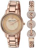 Anne Klein Women's Premium Crystal Accented Rose Gold-Tone Watch and Bracelet Set, AK/3520RGST