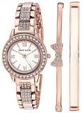 Anne Klein Women's Premium Crystal Accented Bracelet Watch and Bangle Set, AK/3334