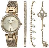 Anne Klein Women's Premium Crystal Accented Gold-Tone Mesh Watch and Bracelet Set, AK/3424GBST