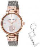 Anne Klein Women's Premium Crystal Accented Rose Gold-Tone and Silver-Tone Mesh Bracelet Watch and No Touch Key, AK/3001TRST