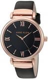 Anne Klein Women's AK/2666RGBK Premium Crystal Accented Rose Gold-Tone and Black Leather Strap Watch