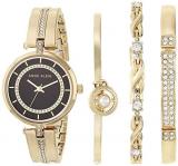 Anne Klein Women's Premium Crystal Accented Gold-Tone Watch and Bracelet Set, AK/3426BKST