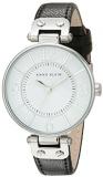 Anne Klein Women's 109169WTBK Silver-Tone and Black Leather Strap Watch
