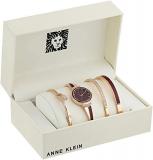 Anne Klein Women's AK/2716RBST Premium Crystal Accented Rose Gold-Tone and Burgundy Watch and Bangle Set