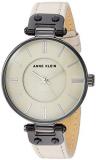 Anne Klein Women's Gunmetal and Cream Colored Leather Strap Watch, AK/3445GYCR