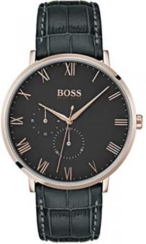 Boss William Classic Dark Grey Leather &amp; Dial Plated Case 1513619