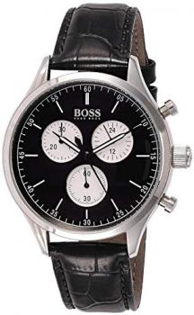 Hugo Boss Companion Black Dial Leather Strap Men&#39;s Watch 1513543