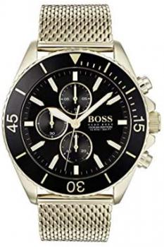 BOSS Ocean Edition, Chrono Quartz Gold Plated and Mesh Bracelet Casual Watch, Yellow, Men, 1513703