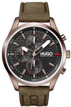 HUGO by Hugo Boss Men&#39;s #Chase Stainless Steel Quartz Watch with Leather Strap, Brown, 22 (Model: 1530162)
