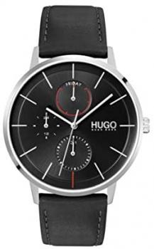 HUGO by Hugo Boss Men&#39;s #Exist Stainless Steel Quartz Watch with Leather Strap, Black, 21 (Model: 1530169)