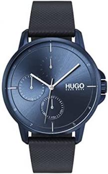 HUGO by Hugo Boss Men&#39;s Stainless Steel Quartz Watch with Leather Strap, Blue, 17.5 (Model: 1530033)
