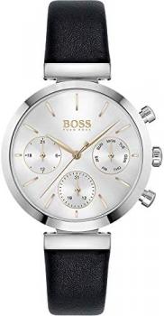 Hugo Boss Women&#39;s Stainless Steel Quartz Watch with Leather Strap, Black, 13.85 (Model: 1502528)