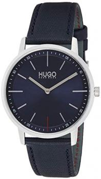 HUGO by Hugo Boss Men&#39;s Year-Round Stainless Steel Quartz Watch with Leather Strap, Blue, 20 (Model: 1520008)