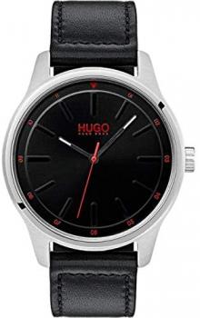 HUGO by Hugo Boss Men&#39;s Stainless Steel Quartz Watch with Leather Strap, Black, 20 (Model: 1530018)