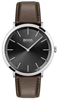 BOSS Men&#39;s Stainless Steel Quartz Watch with Leather Strap, Brown, 20 (Model: 1513829)