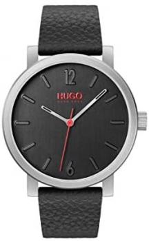 HUGO by Hugo Boss Men&#39;s Stainless Steel Quartz Watch with Leather Strap, Black, 20 (Model: 1530115)