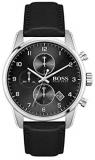 BOSS Men&#39;s Stainless Steel Quartz Watch with Leather Strap, Black, 22 (Model: 1513782)