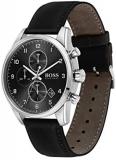 BOSS Men's Stainless Steel Quartz Watch with Leather Strap, Black, 22 (Model: 1513782)