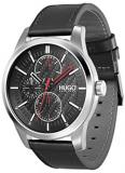 HUGO Men's Stainless Steel Quartz Watch with Leather Strap, Black, 22 (Model: 1530153)