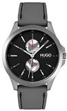 Hugo Men's #Jump Quartz Grey IP and Rubber Strap Casual Watch, Color: Black (Model: 1530047)