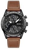 HUGO Men&#39;s Stainless Steel Quartz Watch with Leather Strap, Brown, 22 (Model: 1513851)