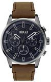 HUGO by Hugo Boss Men&#39;s #Seek Stainless Steel Quartz Watch with Leather Calfskin Strap, Brown, 22 (Model: 1530176)