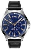 HUGO Men&#39;s #LEAP Stainless Steel Quartz Watch with Leather Strap, Black, 22 (Model: 1530172)