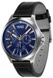 HUGO Men's #LEAP Stainless Steel Quartz Watch with Leather Strap, Black, 22 (Model: 1530172)