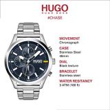 HUGO #CHASE Men's Multifunction Stainless Steel and Link Bracelet Casual Watch, Color: Silver (Model: 1530163)