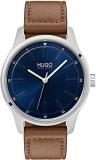 HUGO by HUGO BOSS # Dare Men's Quartz Stainless Steel and Leather Strap Casual Watch, Color: Brown (Model: 1530029)