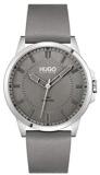 HUGO Men&#39;s Stainless Steel Quartz Watch with Leather Strap, Grey, 22 (Model: 1530185)