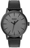 HUGO Men&#39;s Stainless Steel Quartz Watch with Leather Strap, Black, 20 (Model: 1530074)