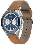 HUGO Men's Stainless Steel Quartz Watch with Leather Strap, Brown, 22 (Model: 1513860)