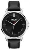 HUGO Men&#39;s Stainless Steel Quartz Watch with Leather Strap, Black, 20 (Model: 1530165)