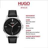 HUGO Men's Stainless Steel Quartz Watch with Leather Strap, Black, 20 (Model: 1530165)