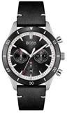 HUGO Men's Stainless Steel Quartz Watch with Leather Strap, Black, 22 (Model...