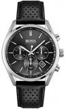 BOSS Men's Stainless Steel Quartz Watch with Leather Strap, Black, 22 (Model: 1513816)