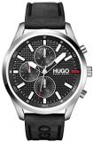 HUGO Men's #Chase Stainless Steel Quartz Watch with Leather Strap, Black, 22...