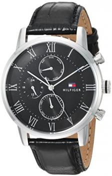 Tommy Hilfiger Men&#39;s Sophisticated Sport Stainless Steel Quartz Watch with Leather Strap, Black, 21.5 (Model: 1791401)