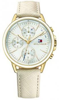 Tommy Hilfiger Women&#39;s Casual Sport Stainless Steel Quartz Watch with Leather Calfskin Strap, Champagne, 17 (Model: 1781790)