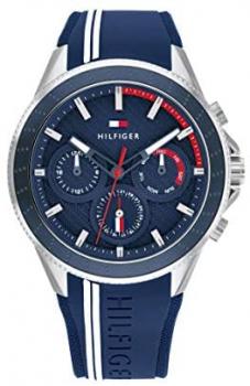 Tommy Hilfiger Men&#39;s Stainless Steel Quartz Watch with Silicone Strap, Navy, 21 (Model: 1791859)