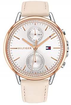 TOMMY HILFIGER Women&#39;s Quartz Stainless Steel and Leather Strap Watch, Color: Blush (Model: 1781913)
