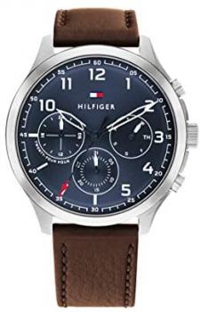 Tommy Hilfiger Men&#39;s Stainless Steel Quartz Watch with Leather Strap, Brown, 21 (Model: 1791855)