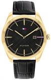 Tommy Hilfiger Men's Stainless Steel Quartz Watch with Leather Strap, Black, 21 (Model: 1710428)