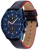 Tommy Hilfiger Men's Stainless Steel Quartz Watch with Leather Strap, Blue, 22 (Model: 1791839)