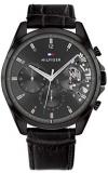 Tommy Hilfiger Men&#39;s Stainless Steel Quartz Watch with Leather Strap, Black, 22 (Model: 1710452)