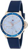 Tommy Hilfiger Women&#39;s Stainless Steel Quartz Watch with Silicone Strap, Blue, 17 (Model: 1782027)